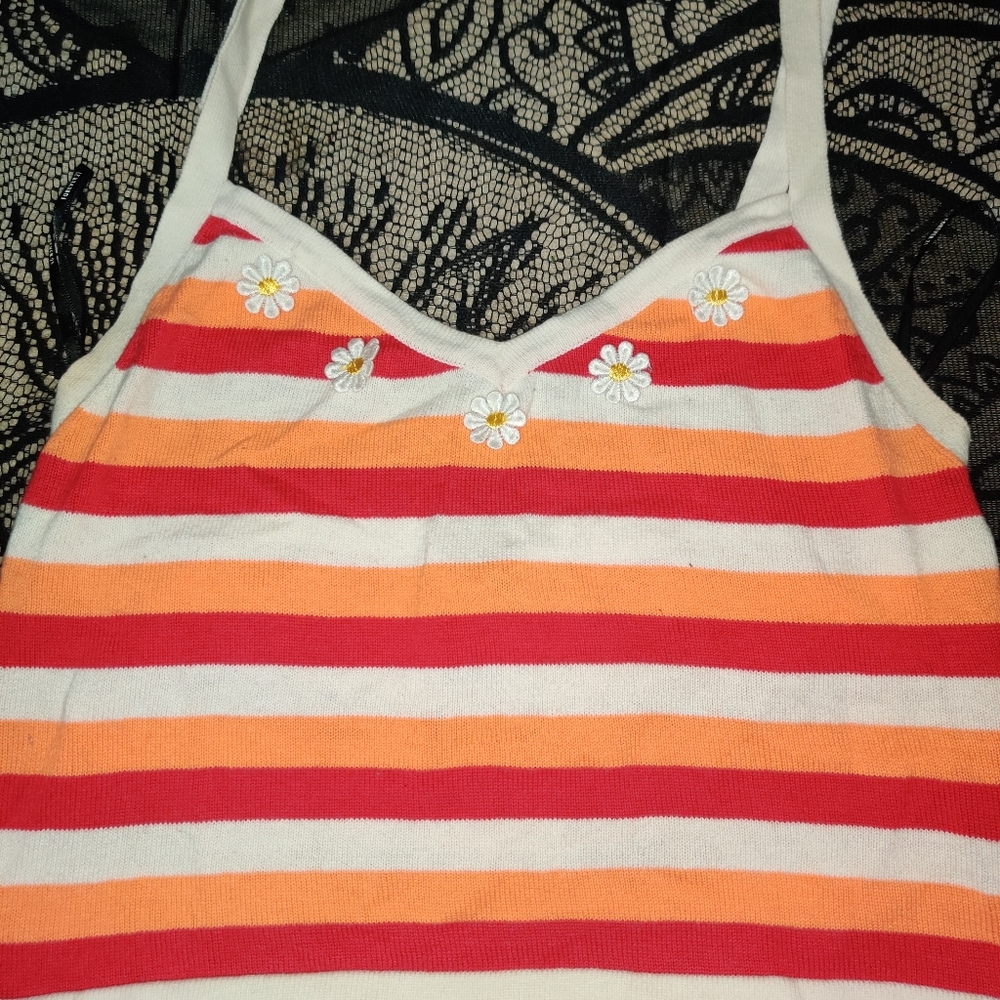 Striped Sunflower Cropped Halter Top